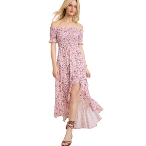 Audrey Parks Smocked Paisley Off Shoulder Dress Size S